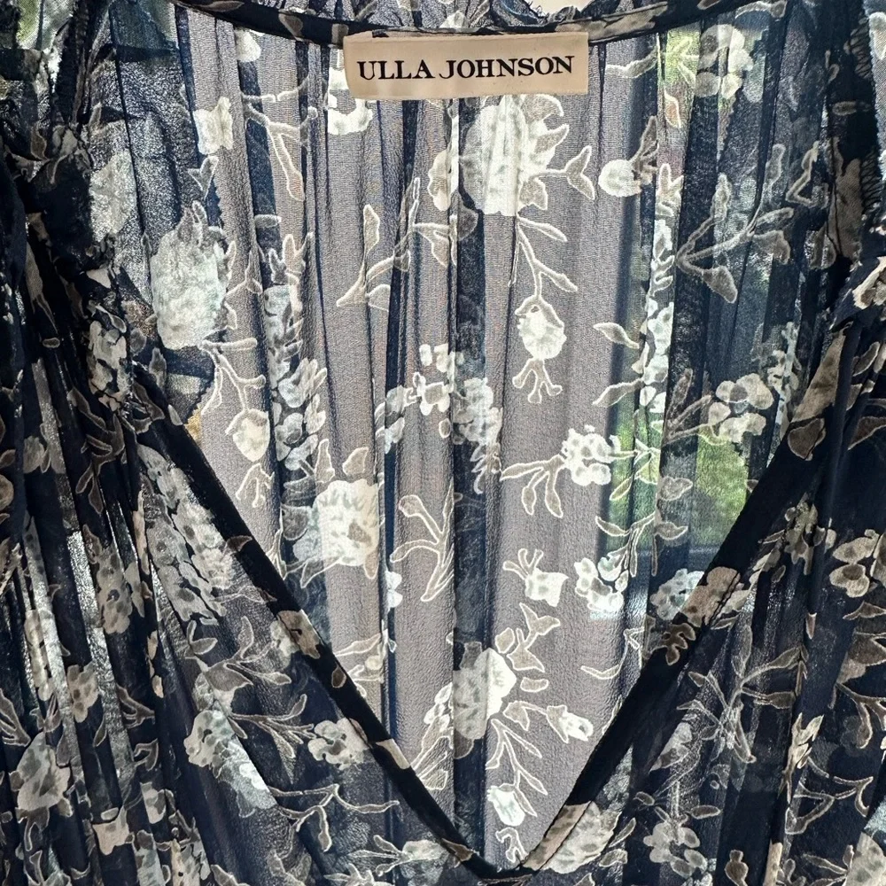 Ulla Johnson - Navy Floral Silk Ruffle Long Sleeve Dress - 4/S - Picture 9 of 9